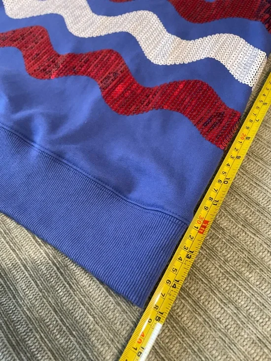 Fantastic Fawn Blue Sweatshirt w/Red and White Sequin Waves, Size L - Picture 7 of 8